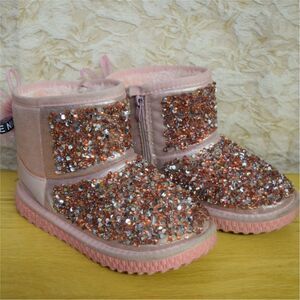 Bling Rhinestone Pink Womens Size 5-5.5 Ankle Boots Fuzzy Warm Slippers Sparkly